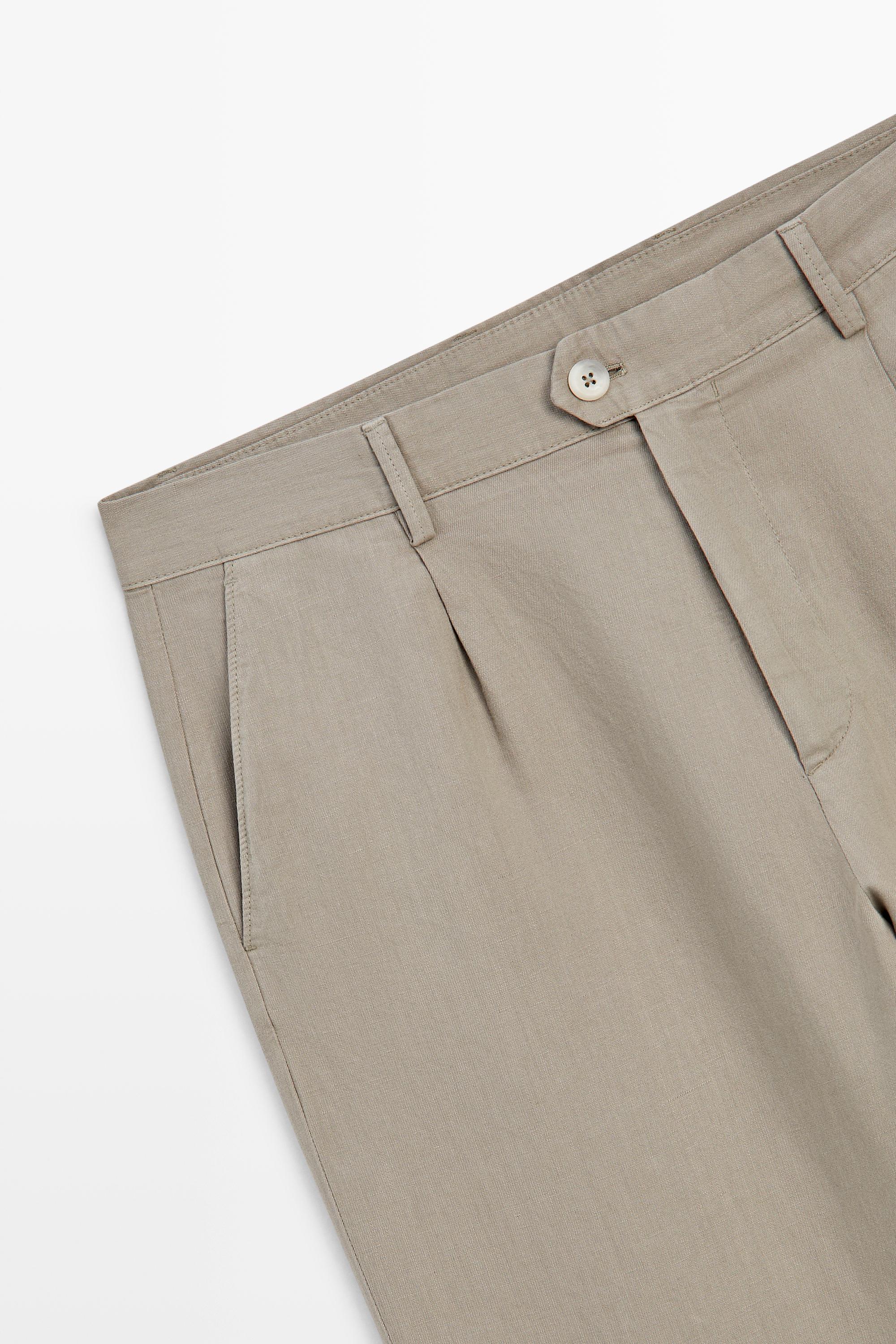 Straight-leg linen and cotton trousers with darts